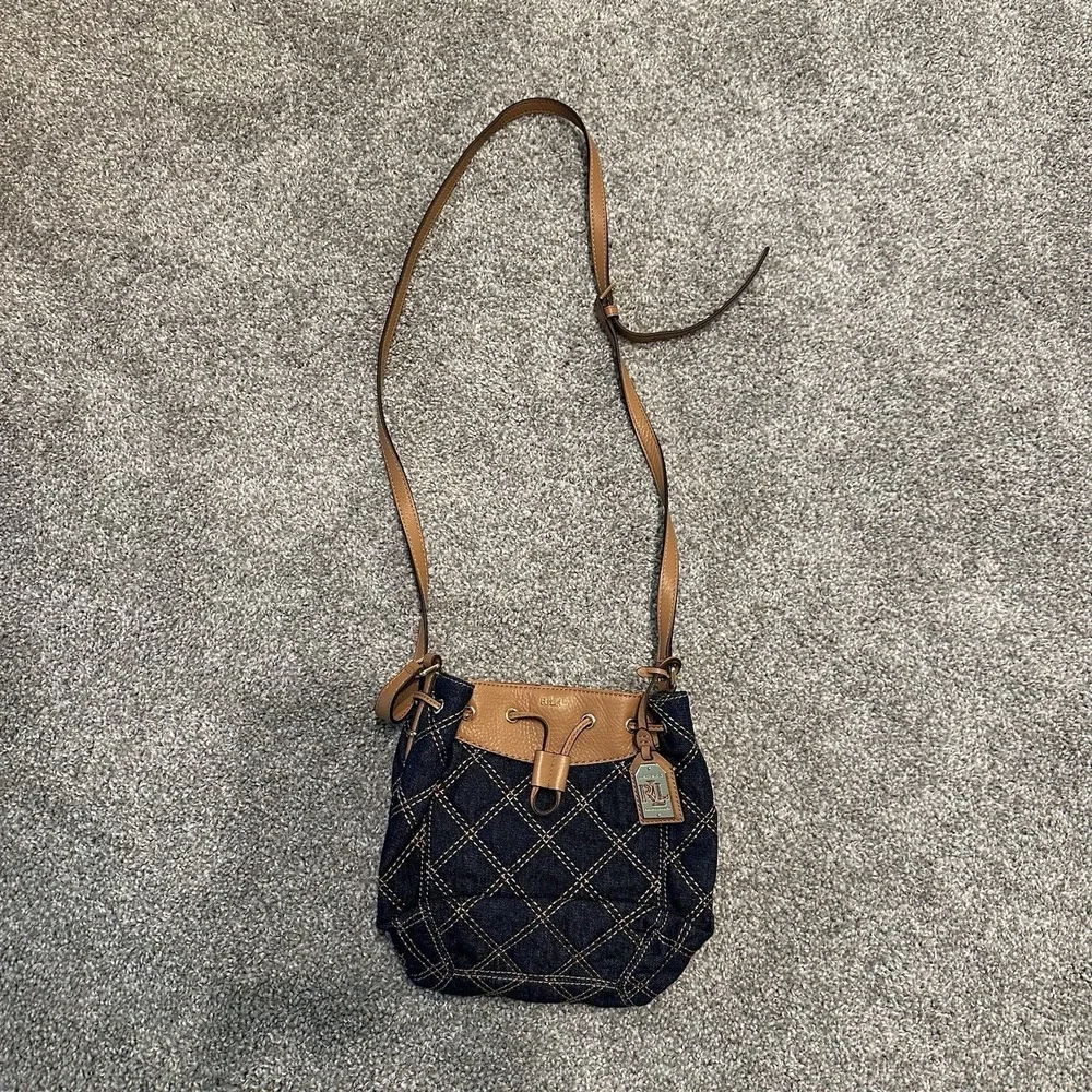 Lauren Ralph Lauren Medium Denim leather crosstitch bag Designer‎ soldout